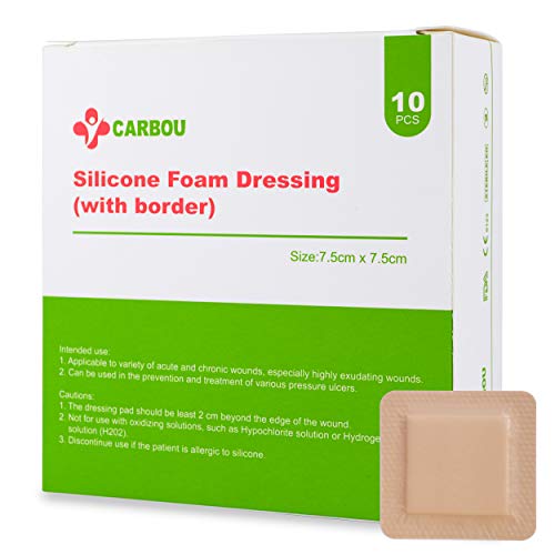 Carbou 10Pcs Silicone Foam Dressing with Border,Waterproof 3