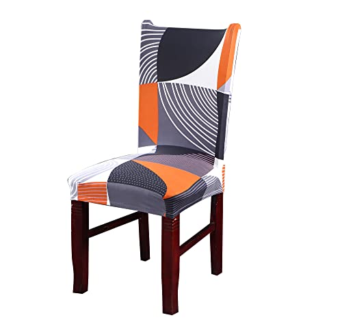 Image of House of Quirk Elastic Chair Cover Stretch Removable Washable Short Dining Chair Cover Protector Seat Slipcover (Pack of 1, Grey /Orange Abstract)