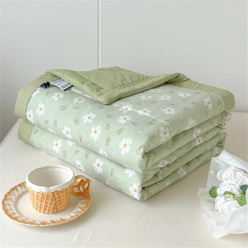 Highdi Spring Floral Print Reversible Bed Throws Quilted Bedspreads, Lightweight Patchwork Quilt Comforter Single Double, Throw Summer Quilt, Quilted Blanket for All Seasons (Green,200x230cm)