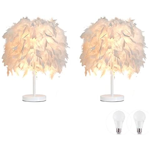 Paquete de 2 lámparas de mesa de plumas con base blanca Cover