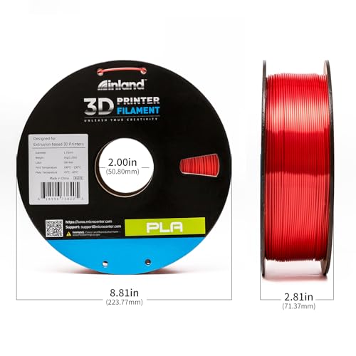 Image of INLAND Micro Center Red Silk PLA 3D Printer Filament 1.75mm - Red Shiny, Dimensional Accuracy + /- 0.03 mm - 1 kg Cardboard Spool (2.2 lbs), Clog Free Colorful Filaments