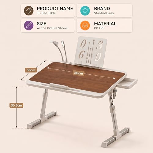 Image of StarAndDaisy Kids Study Table Foldable /Multipurpose Baby /Kids Bed Table for Laptop and Study /Laptop Table with Adjustable Height & Angle with USB Port, LED and Mini Cooling Fan -Brown