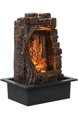 Image of UAG EXPORTS Ganesha Tabletop Waterfall Fountain | Front-Curtain Design | Polyresin Indoor Fountain with Warm LED Lights & Adjustable Pump | Home Decor Showpiece for Home, Living Room & Office - Copper