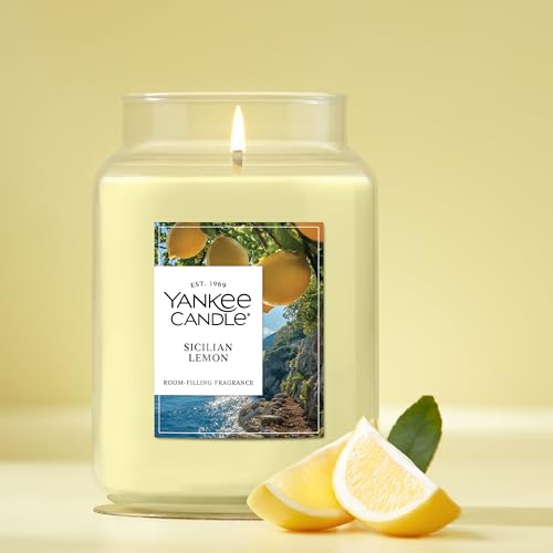 Yankee Candle Large Jar Scented Candle with up to 150 Hour Burn Time, Premium Plant Wax Blend for Consistent Burn, 22 oz Jar Candle with Room Filling Fragrance, Sicilian Lemon