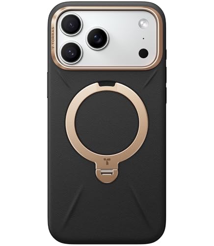 TORRAS iPhone 17 Pro Max 用 ケース【新感覚レザー・スキンタッチ】Ostand Q3 レザートーン MagSafe対応 リング スタンド 360°定点回転 縦横両対応 マグネット搭載 革 カメラコントロールボタン 米軍規格 耐衝撃 指紋防止 こくよう・ブラック