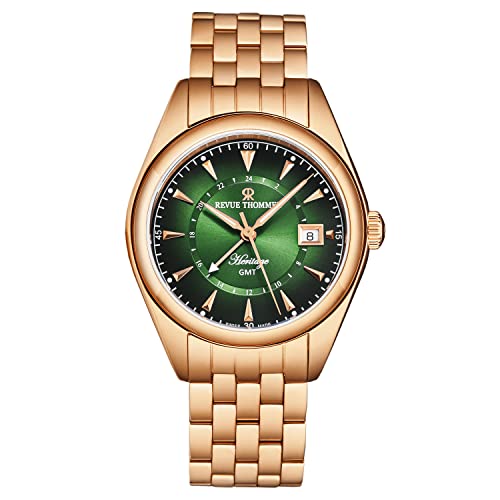 Men's 'Heritage' GMT Green Dial Stainless Steel Bracelet Swiss Automatic Watch 21010.2364