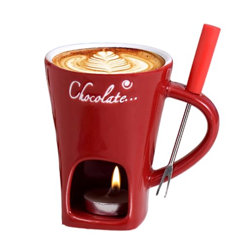 Taza de Fondue de Chocolate de cerámica - 200 ml, Taza de Fondue Resistente al Calor con Horquilla, Tazas de Hot-Pot de Queso | Pot portátil para Cita de cumpleaños