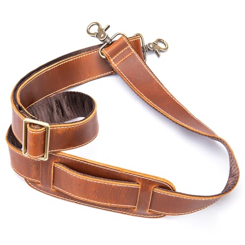 Image of Full Grain Leather Bag Strap Replacement - Adjustable Shoulder Strap for Messenger Briefcase Duffle Crossbody Bags