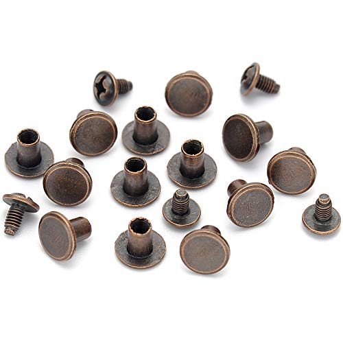 100 Sets Round Flat Head Chicago Screws Buttons Metal Studs Rivets Screwback Spots Metal Nail Rivet Studs For Leather Crafting 5/16 Inch (Antique Copper) #TOP3