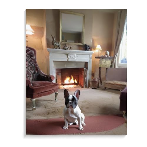 Paint by Numbers French Bulldog DIY Acrylic Painting Kit with Brushes Pigment Oil Painting Artwork Adults Beginners Wall Decor 16x20inch(40x50cm) Frameless