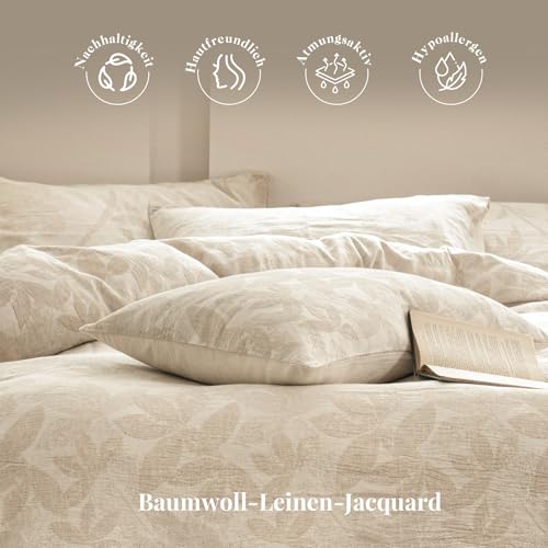 SOULFUL Leinen Bettwäsche 135x200 Baumwolle,Jacquard Bettbezug, Leaves – Ansicht 2