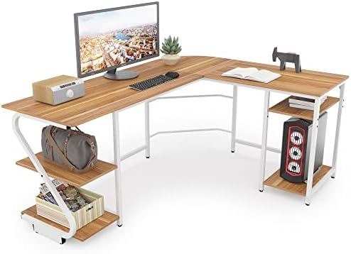 L Shaped Desk Reversible, Corner Computer L Desk With Storage Shelves Modern Gaming Desk Workstation For Home Office Walnut - View #7