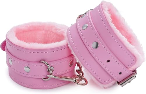 Fluffy Fuzzy Handcuff Bracelet - Leather Pink Fleece Fuzzy Handcuffs (Chained Ankles and Wrists) Set Sex Hand Cuff Set for Spice up The Bedroom for Couples for Adults with Safety Release Sweater SE3