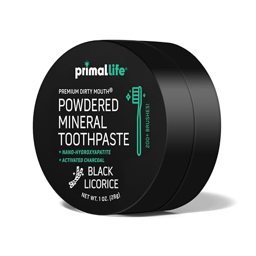 Image of Primal Life Organics - Dirty Mouth Toothpowder, Activated Charcoal Tooth Cleaning Powder, Essential Oils Natural Kaolin Bentonite Clay, 200+ Brushings, Organic Vegan (Charcoal Black Licorice, 1 oz)