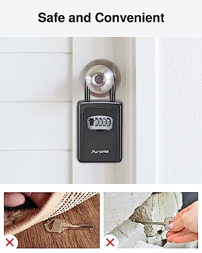 Image of Puroma Large Key Lock Box, Resettable Combination Lockbox, Portable Wall Mount Waterproof Security Safe for Outside Outdoor Home Office Door Handle House Key, Pure Black (1 Pack)