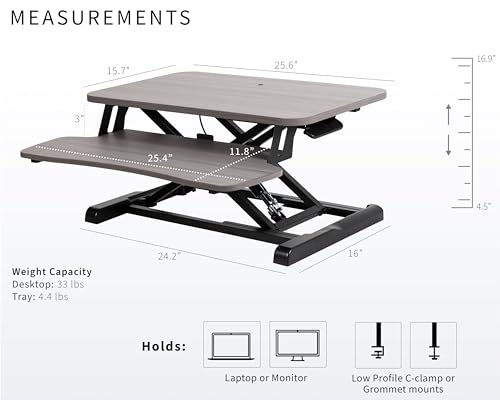 Image of VIVO 26 inch Desk Converter, K Series, Height Adjustable Sit to Stand Riser, Dual Monitor and Laptop Workstation with Keyboard Tray, Gray Top, Black Frame, DESK-V026KG