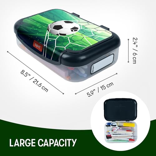 Image of ZIPIT Recycled Plastic Pencil Box for Boys, 2-Compartment Case, Soccer