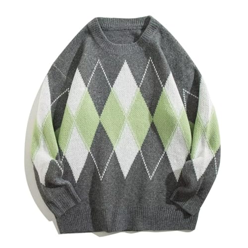 Argyle Sweater for Men Retro Crewneck Long Sleeve Pullover Sweater
