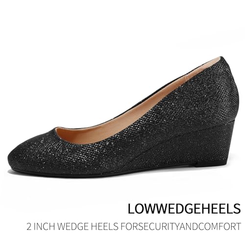 Image of mysoft Women's Wedge Pumps Low Heel Closed Toe 2in Dress Shoes