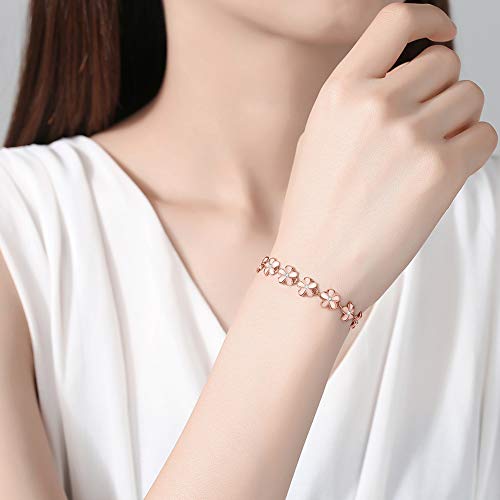 Daisy Flower Bracelet White Laser Engraved 925 Sterling Silver CZ Adjustable Chain 6.5"+1.5" Extender2