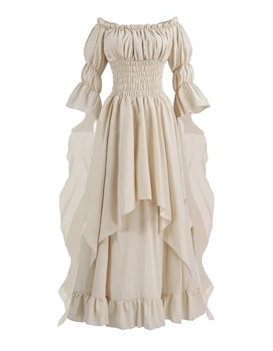 Women's Victorian Dress Renaissance Medieval Costume Gothic Witch Dress for Women Ivory L