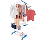 AKASENKO Tendedero Plegable de 3 Niveles,Tendedero de Ropa Plegable Vertical,Soportes Tendederos, Percha móvil con alas...