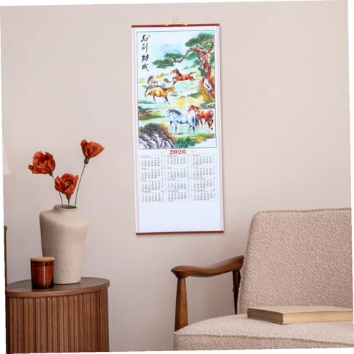 VILLFUL 2個年 馬年 掛軸 模造籐素材の伝統的な旧暦カレンダー 耐久性 手入れ簡単