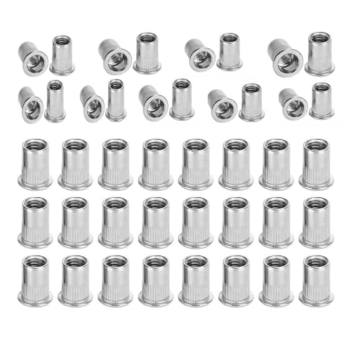 100PCS M6 Stainless Steel Rivet Nuts, 304 Rust-Proof & Knurled Thread Rivnuts for Metal/Fiberglass/Plastic, Easy Install Kit for Furniture, Auto, Industrial DIY
