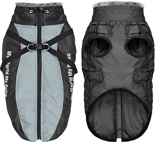 Morvigive Reflective Dog Winter Jackets, Waterproof Windproof Cold Weather Dog Coats With Harness & Furry Collar, Thick Cotton Padded Pet Warm Vest Outdoor Sports Jacket Apparel For Medium Large Dogs #TOP7