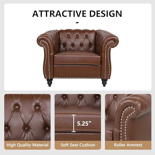 Image of WOODEN WORLD Modern & Classic Leather Sofa Set - Luxurious Comfort, Stylish Design, and Durable Build (Brown, 3+2+1 Seater)