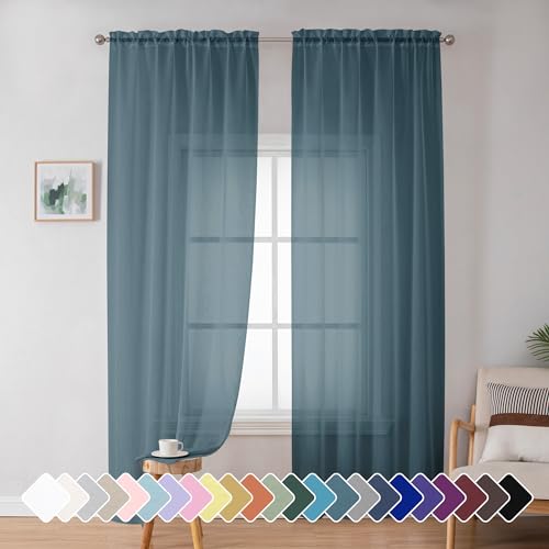 Image of Simplebrand Dusty Blue Sheer Curtains 72 Inches Long 2 Panels for Living Room, Rod Pockets Airy Window Treatments Voile Sheer Curtains Panels Lightweight for Front Back Patio Glass Door, 42 inch Width