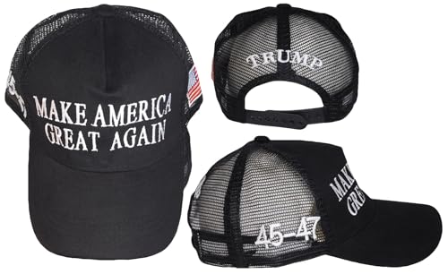 Trade Winds Make America Great Again Trump 45-47 Black Cotton Embroidered Mesh Cap Hat