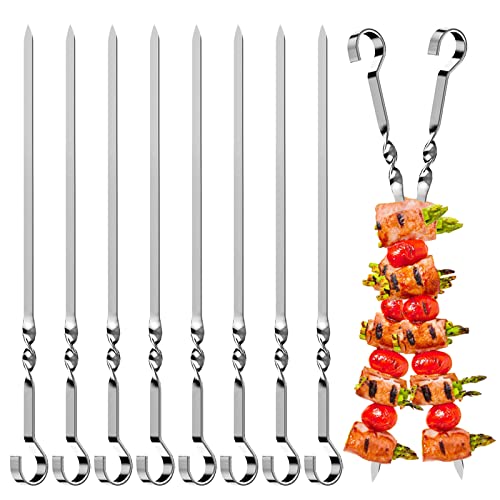 Pinchos Barbacoa, 20 Piezas Brochetas de Barbacoa de Acero Inoxidable, Palos de Brocheta Reutilizables, Brochetas de Kebab de Acero Inoxidable Plano para Hoguera o Barbacoa(30CM)