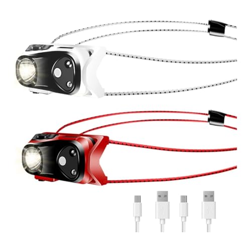 Oiqippnbv Paquete de 2 Faros Recargables, Faros LED Brillantes Ultraligeros de 1000 LúMenes con Luz Roja, Sensor de Movimiento Impermeable