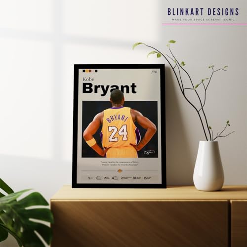 Image of BLINKART Kobe Bryant | Nba Basketball Player | Synthetic Wood Photo Framed Wall Hanging Poster For Room & Office Bedroom Living Boys And Girl Room Home Wall Hanging | 12x18 Inches