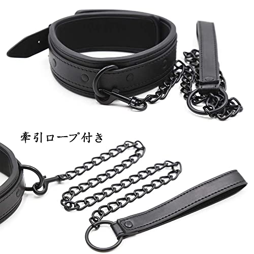 首輪 人間 sm リード付き 首輪 人間用smグッズ 女性 拘束首輪 人間 sm 可愛いチェーン付き 調教首枷 ボンデージ 美颈 魅惑拘束具束縛具 エロおもちゃ BDSM 調節可能(黑) - 画像4
