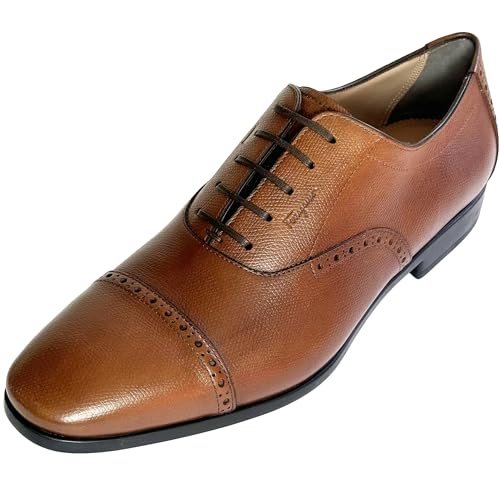 Genuine Riley Brown Leather Cap Toe Embossed Signature Oxford Men's Dress Shoes (Salvatore