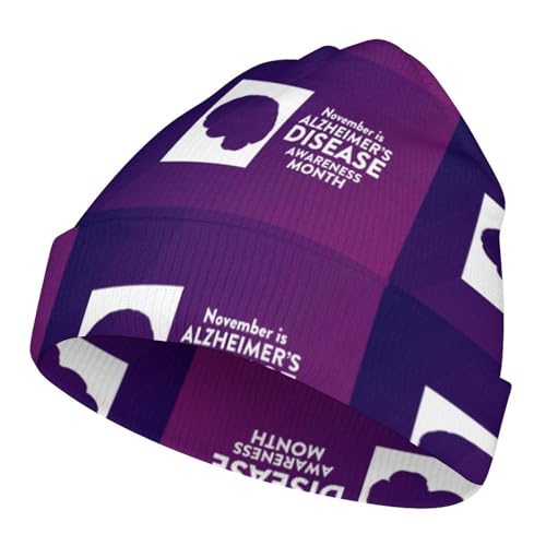 Alzheimer’s Disease Awareness Month Kids Beanie Hat for for Girls Boys Children Cap Winter Knitted Chemo Cancer Headwear Accessories Gifts Decoration Black