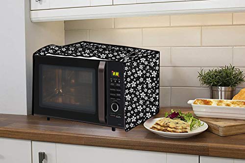 Image of Stylista Microwave Oven Cover for LG 28 L Convection Microwave Oven MJ2886BFUM Floral Pattern Black