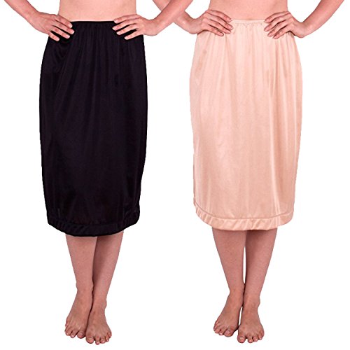 Under Moments Tailored Half Slip with Elegant Wide Hems 27" B-N-2PK Black-Nude