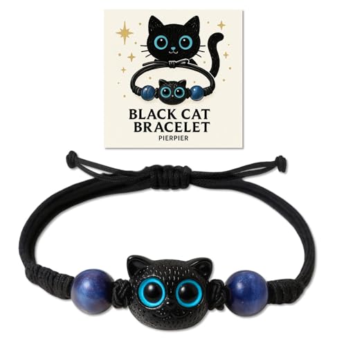 Halloween Black Cat Costume Accessories - Black Cat Bracelet, BlackCat National Day Jewelry, Cat Lovers Gift for Women & Girls