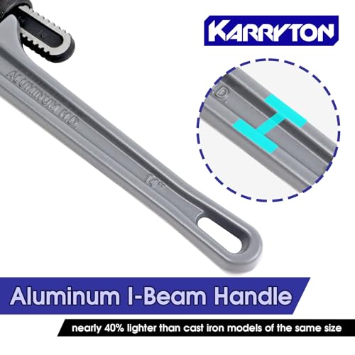 Image of 14 Inch Aluminum Pipe Wrench, 2-3 /4 inch /70mm Adjustable Cr-Mo Jaw Opening Heavy Duty Aluminum Straight Handle Plumbing Wrenches, Perfect Plumbers Tool Exceed GGG Standard