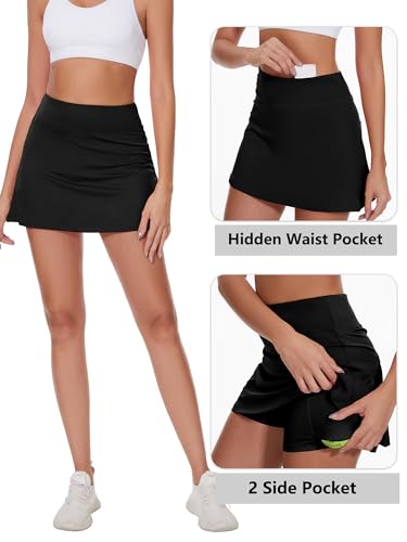 Image of Ibeauti Womens Back Pleated Athletic Tennis Skorts Golf Skirts with 3 Pockets Mesh Shorts for Running Active Workout