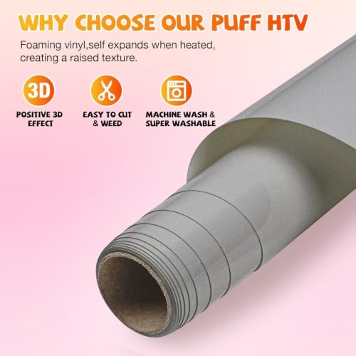 Image of VinylRus Puff HTV Heat Transfer Vinyl Roll, Silver, 12 inch x 6FT