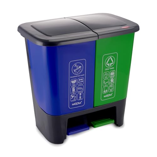 Nayasa 2 in 1 Pedal Dustbin Bold – 25 L (12.5 L Each) | Twin Compartment Wet & Dry Waste Bin | Durable Plastic Pedal Bin for Home, Kitchen & Bathroom 