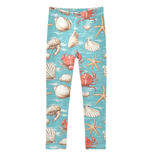 Crabs Starfish Seashells Turquoise Girls Leggings Kids Yoga Pants Dance Active Tights 4T