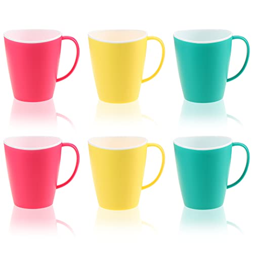 com-four® 6x Tazze da caffè con manici - bicchieri riutilizzabili in plastica - tazze di plastica in colori vivaci - tazze infrangibili (06 pezzi - 350ml - Verde/Giallo/Rosa)