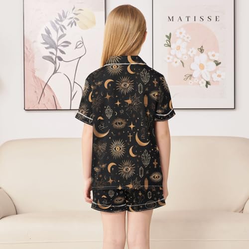 ALAZA Mystic Sun Moon Eye Satin Pajamas Set Short Sleeve Button Down Sleepwear Summer Pjs 2 Piece4