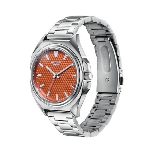 Image of Sonata Poze 7 Analog Orange Dial Silver Sheet Metal Strap Watch for Men - SP70091SM01W
