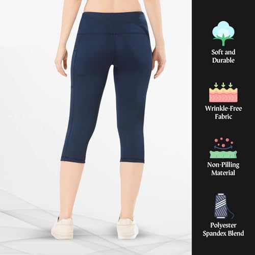 Image of TRASA Active 3 /4th Yoga Pants for Womens Gym High Waist with 2 Pockets, Tummy Control, Workout Pants 4 Way Stretch Yoga Capri - Available Sizes - S, M, L,XL, 2XL,3XL,4XL
